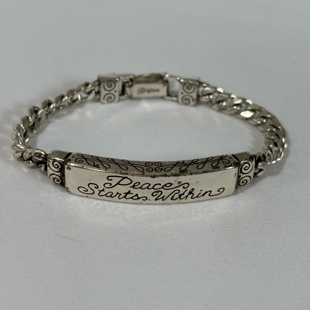 Brighton Vintage ID Bracelet “Peace Starts Within” Silver Plate